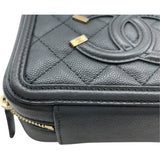 シャネル CHANEL CCフィグリー チェーンショルダー A84452 25番台 ブラック GD金具 キャビア レディース ショルダーバッグ