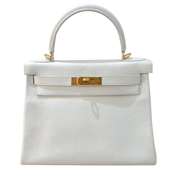 エルメス HERMES ケリー28 内縫い U刻印 ホワイト/ゴールド金具 エヴァーカラー レディース ショルダーバッグ