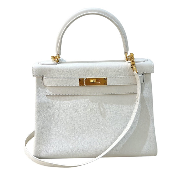 エルメス HERMES ケリー28 内縫い U刻印 ホワイト/ゴールド金具 エヴァーカラー レディース ショルダーバッグ