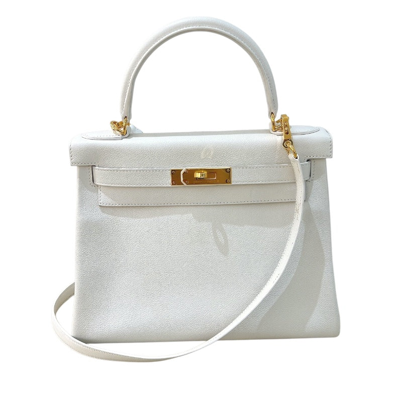 エルメス HERMES ケリー28 内縫い U刻印 ホワイト/ゴールド金具 エヴァーカラー レディース ショルダーバッグ