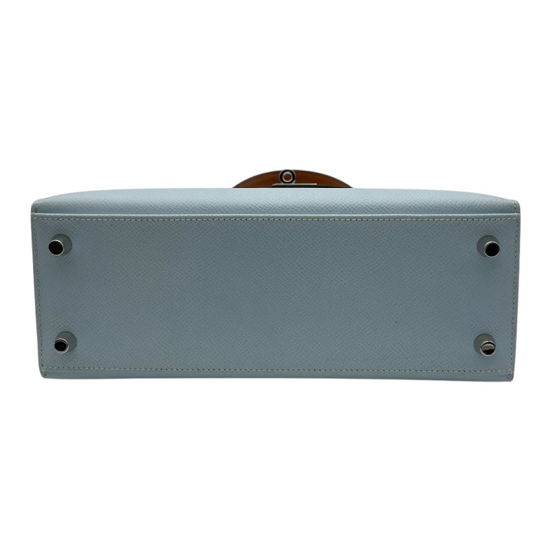 エルメス HERMES ケリー25 外縫い トリコロール U刻 ブルーブリュム・ヴェール SV金具 エプソン レディース ハンドバッグ