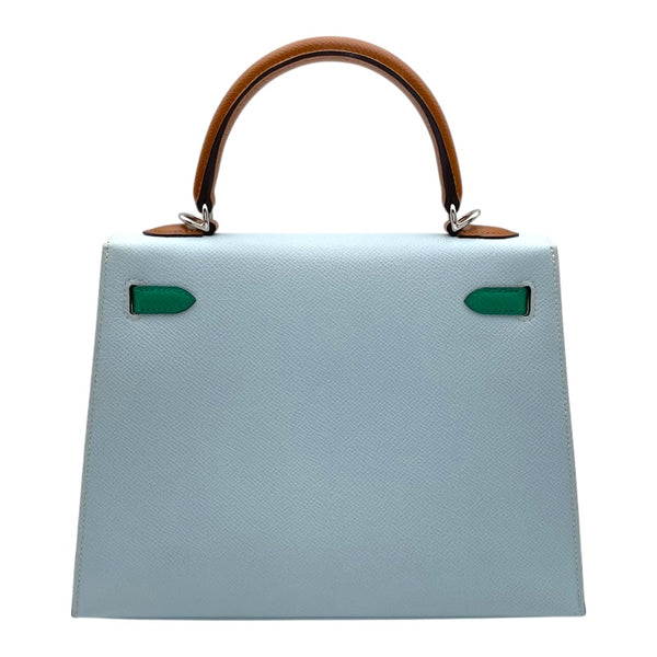 エルメス HERMES ケリー25 外縫い トリコロール U刻 ブルーブリュム・ヴェール SV金具 エプソン レディース ハンドバッグ