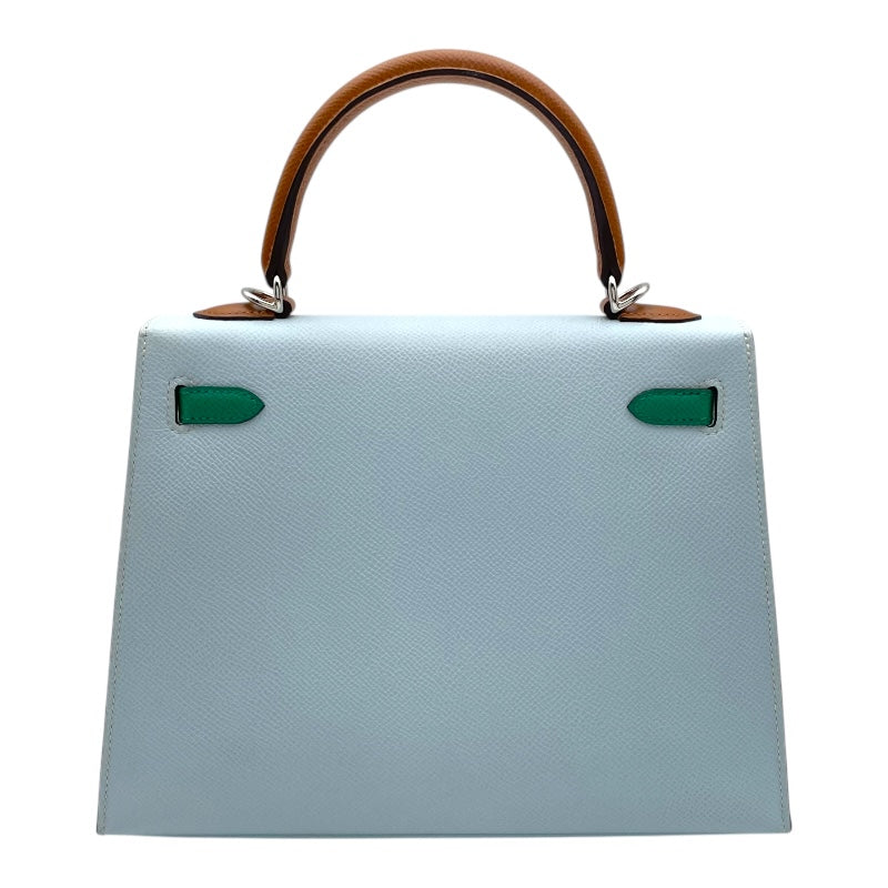 エルメス HERMES ケリー25 外縫い トリコロール U刻 ブルーブリュム・ヴェール SV金具 エプソン レディース ハンドバッグ