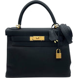 エルメス HERMES ケリー28 内縫い D刻印 ブラック GD金具 トゴ レディース ショルダーバッグ