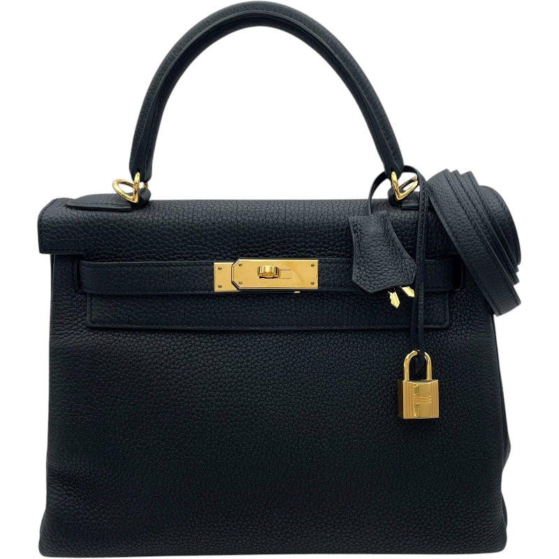 エルメス HERMES ケリー28 内縫い D刻印 ブラック GD金具 トゴ レディース ショルダーバッグ