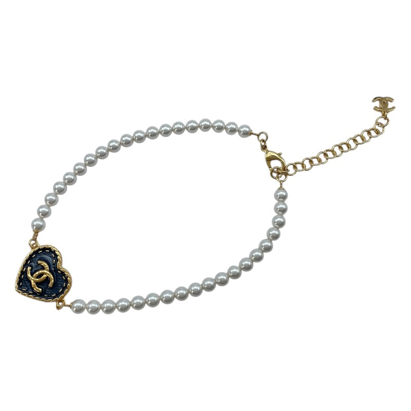 シャネル CHANEL ココマーク ハート パール チョーカー ブルー メタル・フェイクパール アクセサリー