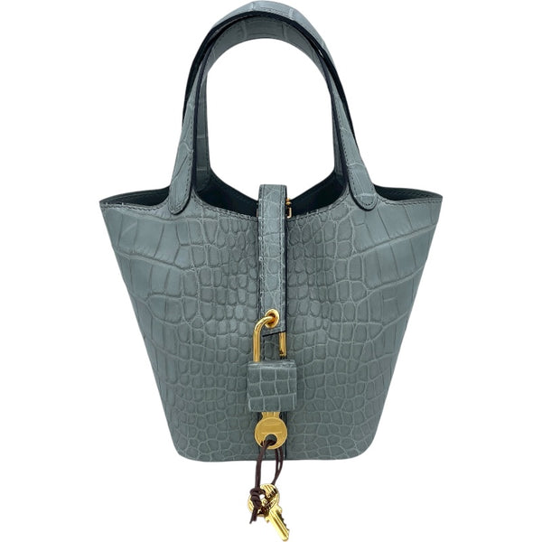 エルメス HERMES ピコタンロックマイクロ B刻 グリシマン GD金具 クロコダイル レディース ハンドバッグ