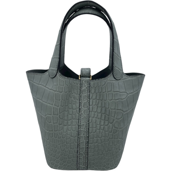 エルメス HERMES ピコタンロックマイクロ B刻 グリシマン GD金具 クロコダイル レディース ハンドバッグ