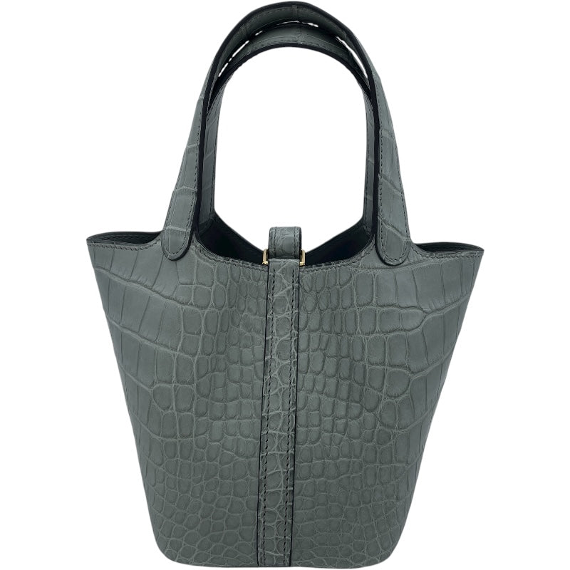 エルメス HERMES ピコタンロックマイクロ B刻 グリシマン GD金具 クロコダイル レディース ハンドバッグ
