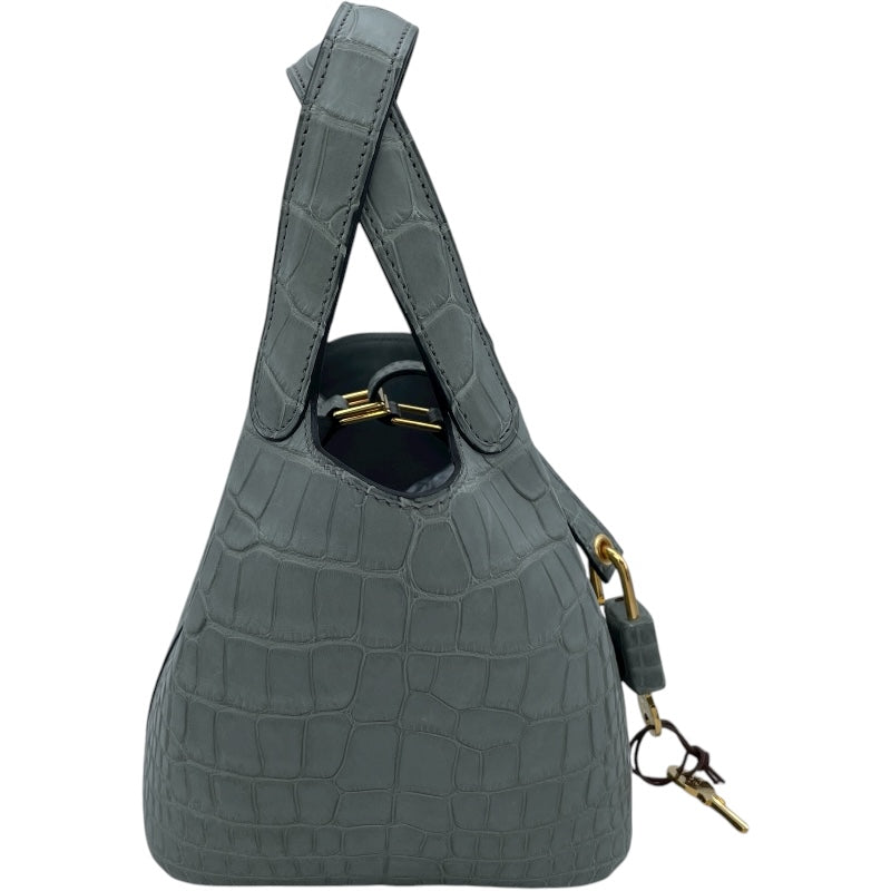 エルメス HERMES ピコタンロックマイクロ B刻 グリシマン GD金具 クロコダイル レディース ハンドバッグ