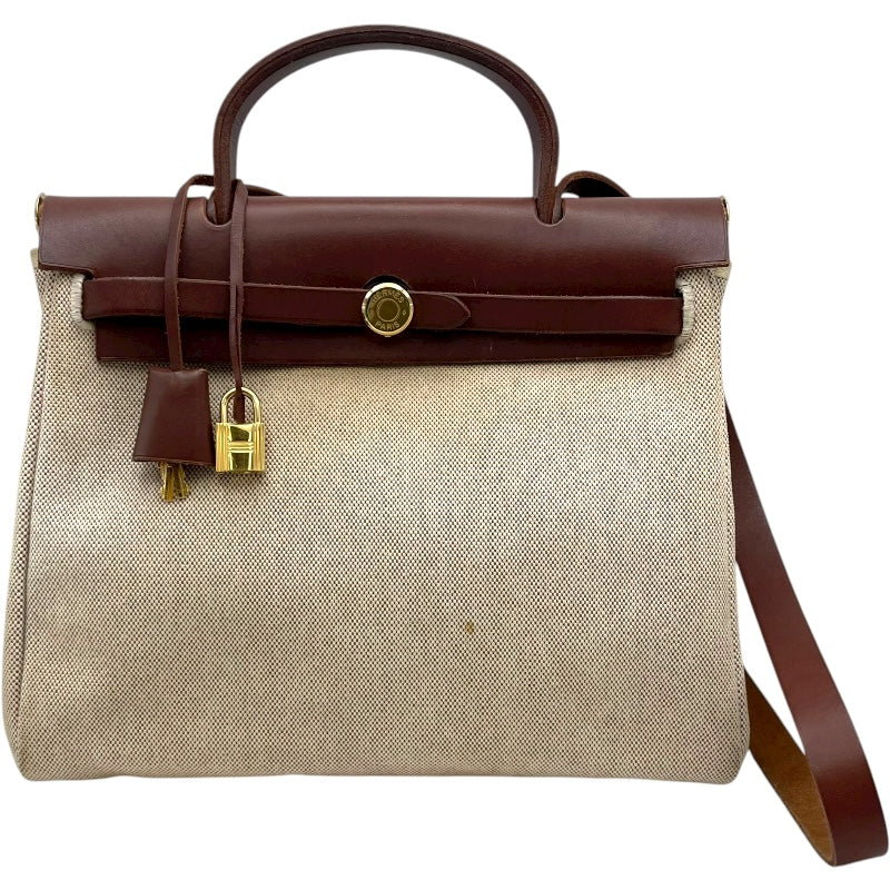 エルメス HERMES エールバッグPM □G刻 ブラウン GD金具 トワル ユニセックス ショルダーバッグ