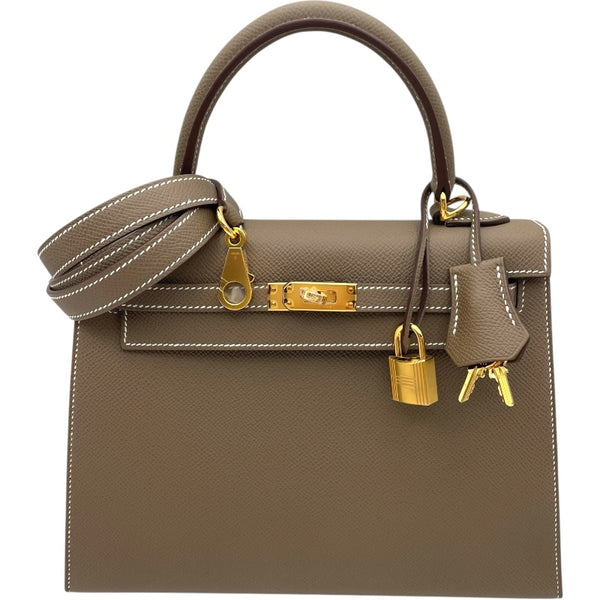 エルメス HERMES ケリー25 外縫い K刻印 エトゥープ GD金具 エプソン レディース ショルダーバッグ