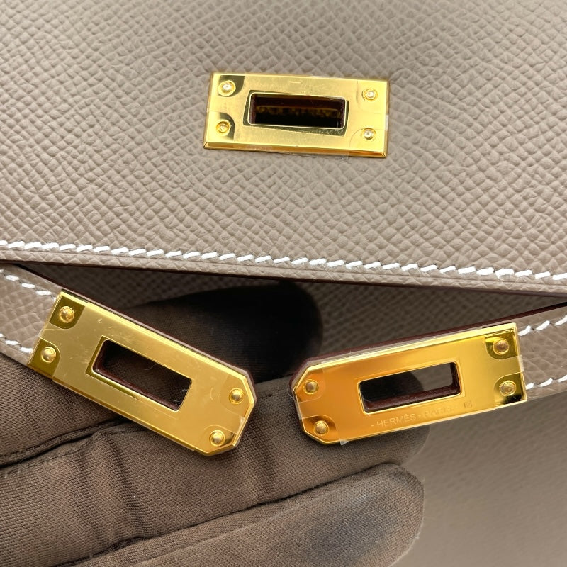 エルメス HERMES ケリー25 外縫い K刻印 エトゥープ GD金具 エプソン レディース ショルダーバッグ