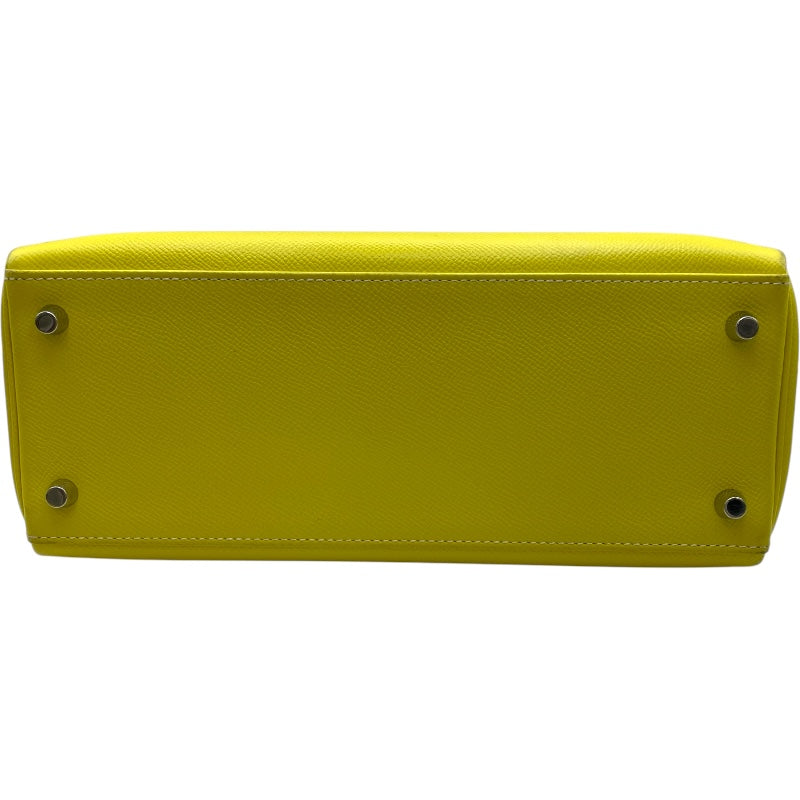 エルメス HERMES ケリー28 内縫い キャンディ □O刻印 ライム/パールグレー SV金具 エプソン レディース ショルダーバッグ