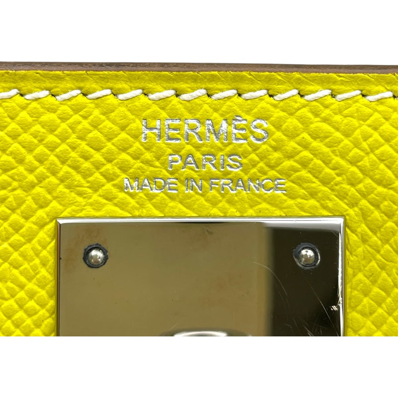 エルメス HERMES ケリー28 内縫い キャンディ □O刻印 ライム/パールグレー SV金具 エプソン レディース ショルダーバッグ