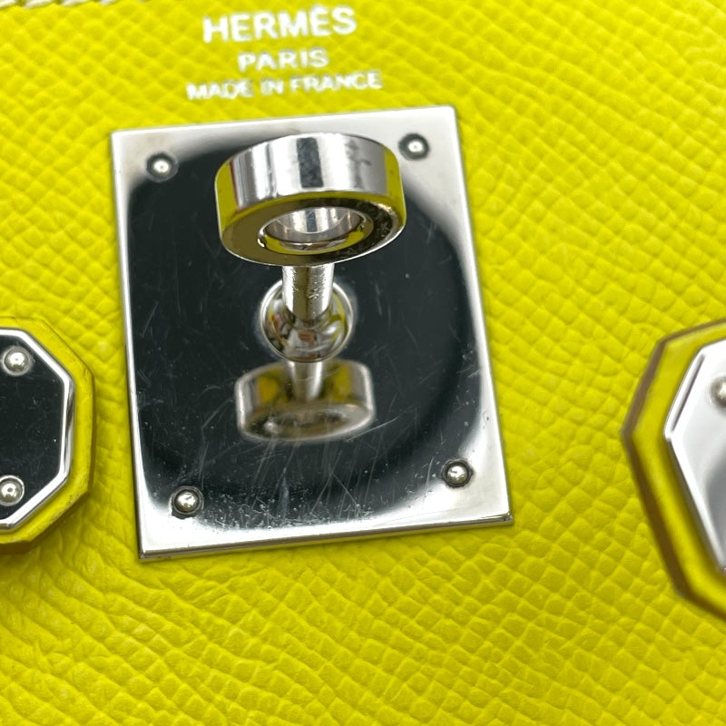 エルメス HERMES ケリー28 内縫い キャンディ □O刻印 ライム/パールグレー SV金具 エプソン レディース ショルダーバッグ