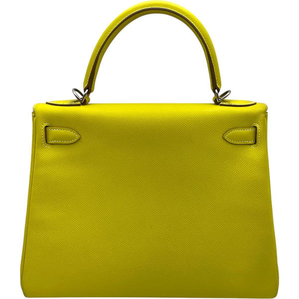エルメス HERMES ケリー28 内縫い キャンディ □O刻印 ライム/パールグレー SV金具 エプソン レディース ショルダーバッグ