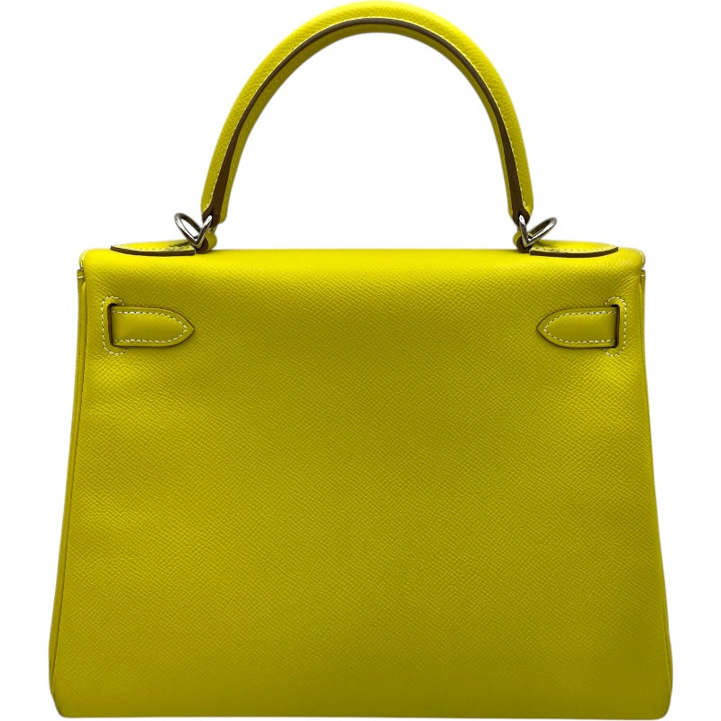 エルメス HERMES ケリー28 内縫い キャンディ □O刻印 ライム/パールグレー SV金具 エプソン レディース ショルダーバッグ