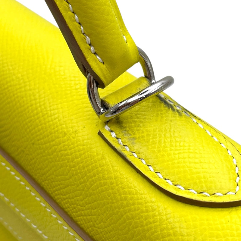 エルメス HERMES ケリー28 内縫い キャンディ □O刻印 ライム/パールグレー SV金具 エプソン レディース ショルダーバッグ