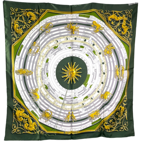 エルメス HERMES カレ90 占星術 グリーン/ホワイト シルク レディース スカーフ