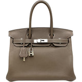 エルメス HERMES バーキン30 □O刻 エトゥープ SV金具 トゴ レディース ハンドバッグ