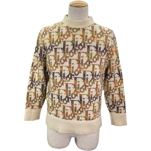 クリスチャン・ディオール Christian Dior オブリーク総柄長袖ニットセーター 193M638AT344 アイボリー ウール メンズ セーター