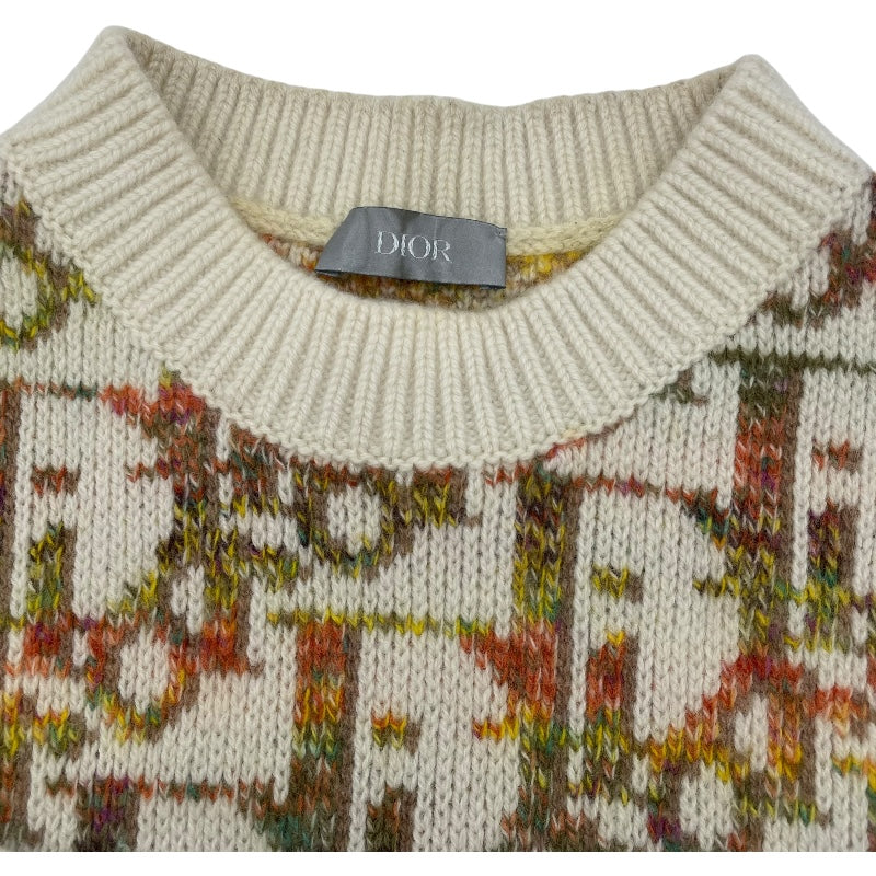 クリスチャン・ディオール Christian Dior オブリーク総柄長袖ニットセーター 193M638AT344 アイボリー ウール メンズ セーター