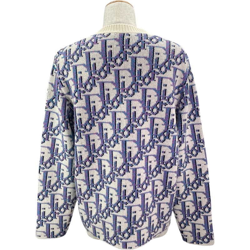 クリスチャン・ディオール Christian Dior オブリーク総柄長袖ニットセーター 033M628AT179 ホワイト ウール メンズ セーター