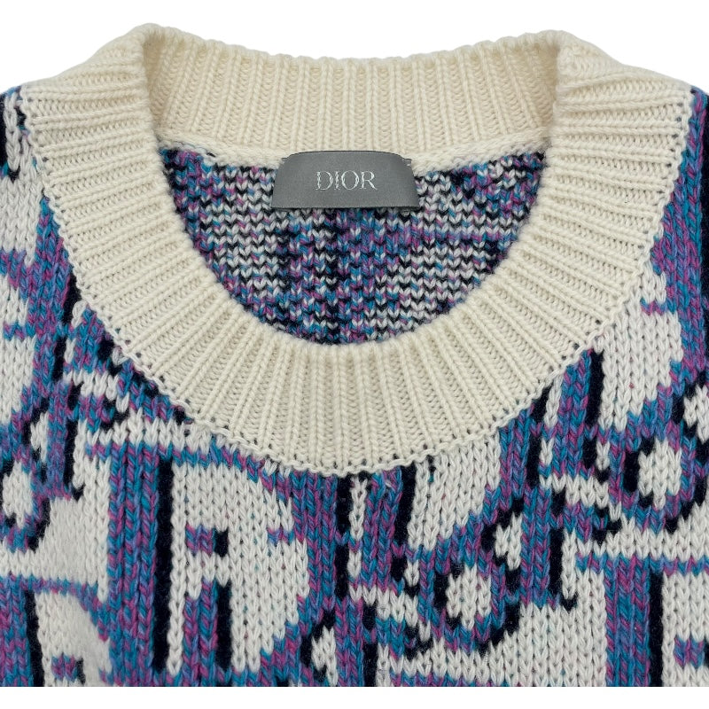 クリスチャン・ディオール Christian Dior オブリーク総柄長袖ニットセーター 033M628AT179 ホワイト ウール メンズ セーター