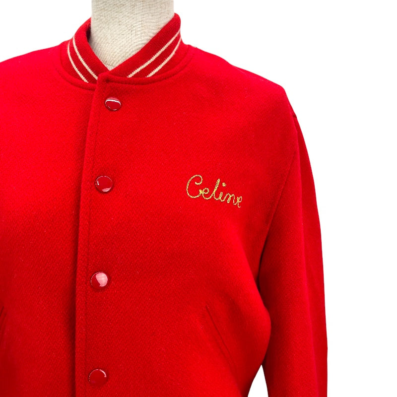 セリーヌ CELINE 刺繍ロゴテディジャケット ２V679896C レッド ウール レディース ブルゾン