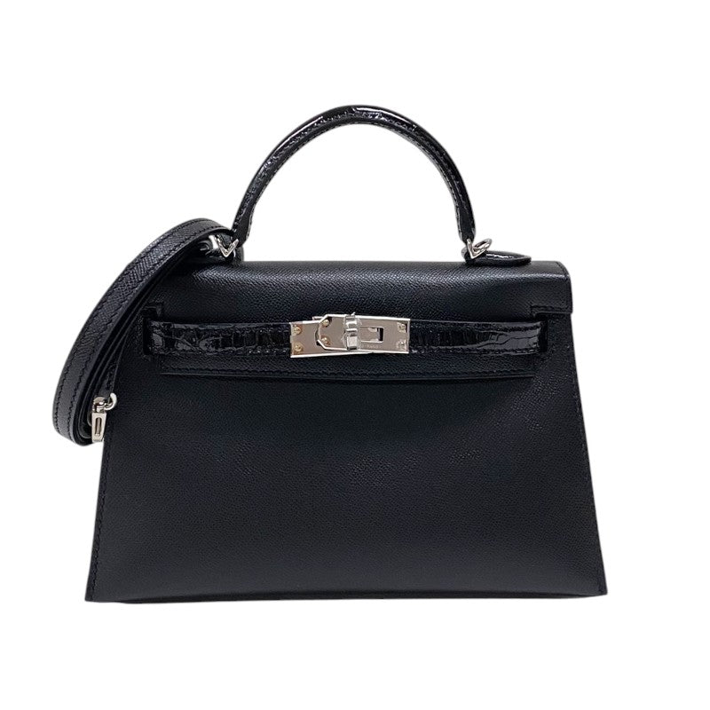 エルメス HERMES ミニケリー2 タッチ W刻 ブラック シルバー金具 マダム アリゲーター レディース ハンドバッグ ショルダーバッグ
