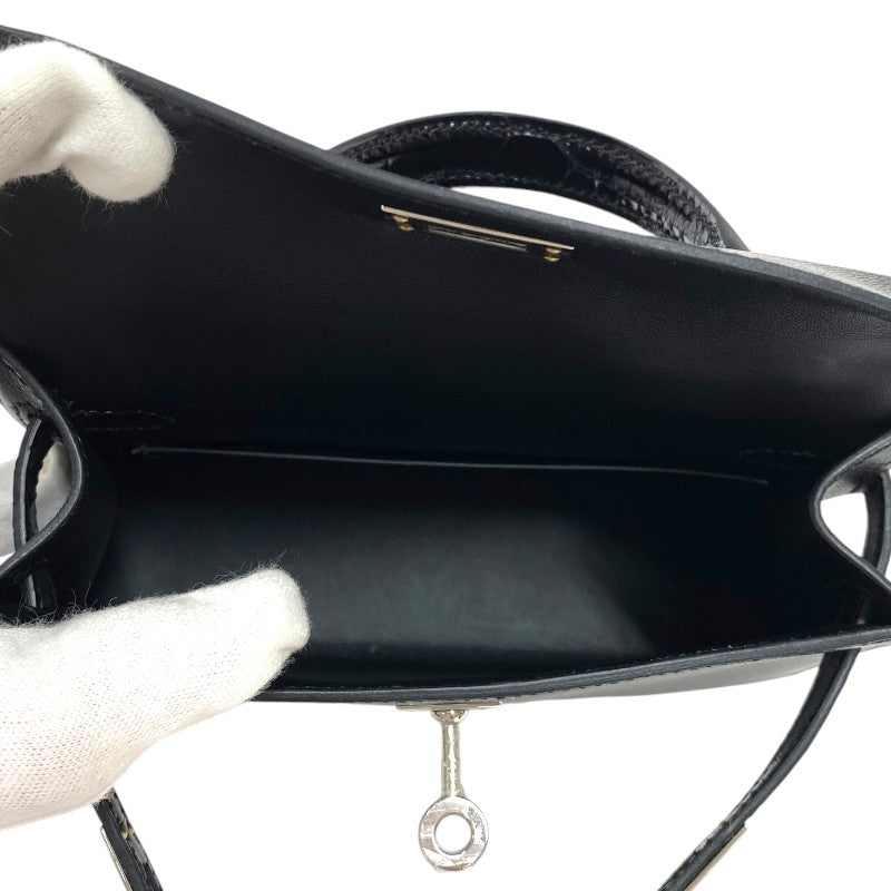 エルメス HERMES ミニケリー2 タッチ W刻 ブラック シルバー金具 マダム アリゲーター レディース ハンドバッグ ショルダーバッグ