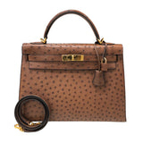 エルメス HERMES ケリー32 ブラウン ゴールド金具 オーストリッチ レディース ショルダーバッグ