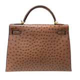エルメス HERMES ケリー32 ブラウン ゴールド金具 オーストリッチ レディース ショルダーバッグ
