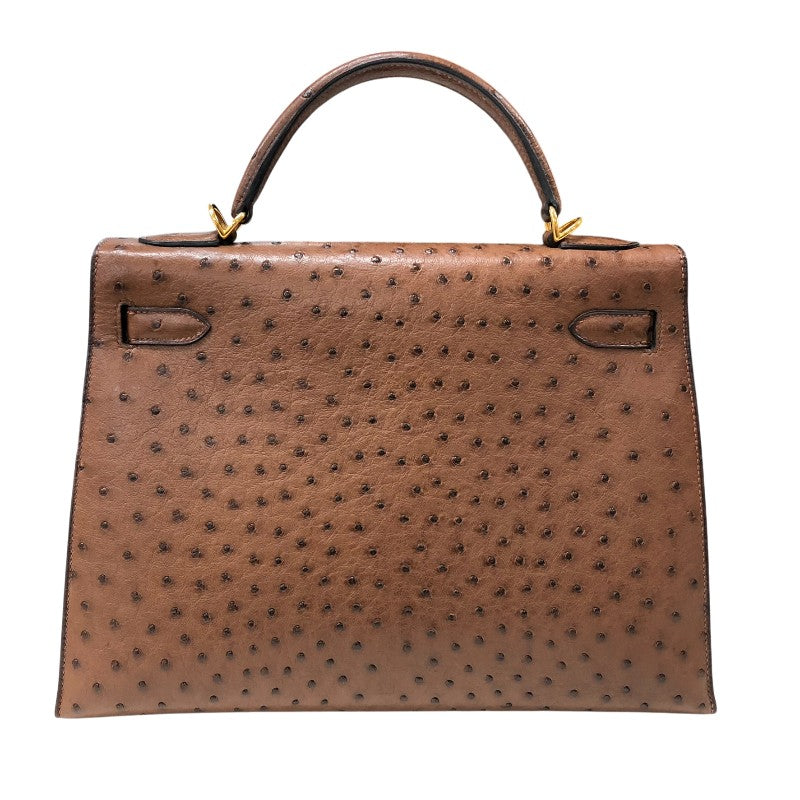 エルメス HERMES ケリー32 ブラウン ゴールド金具 オーストリッチ レディース ショルダーバッグ