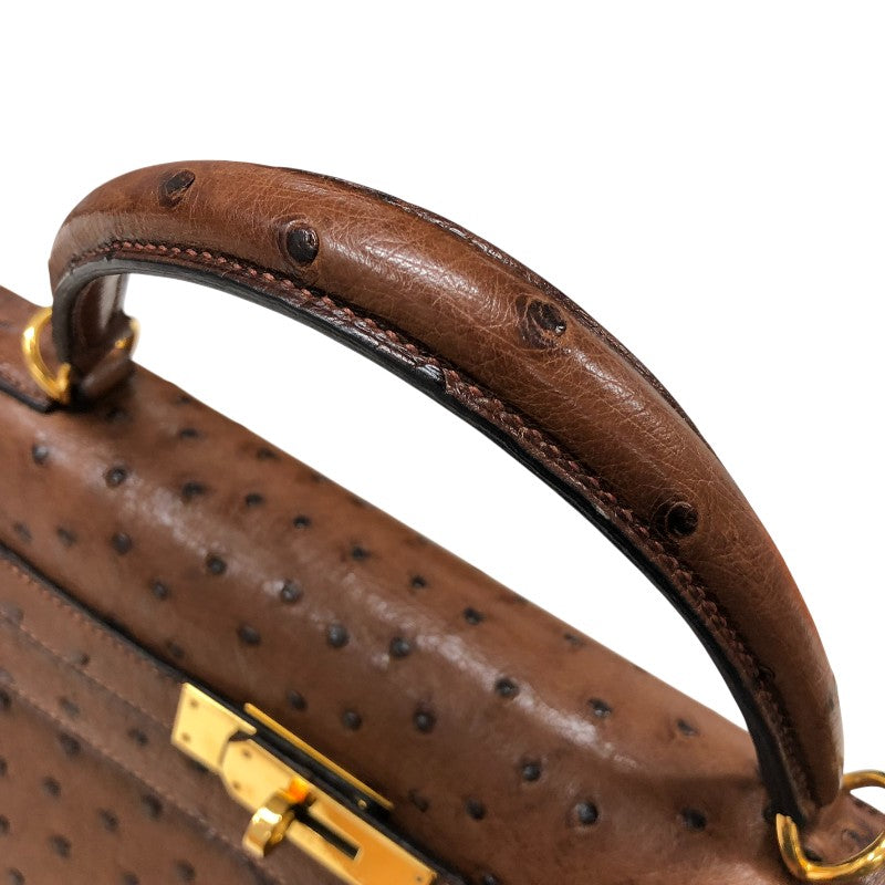 エルメス HERMES ケリー32 ブラウン ゴールド金具 オーストリッチ レディース ショルダーバッグ