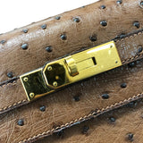 エルメス HERMES ケリー32 ブラウン ゴールド金具 オーストリッチ レディース ショルダーバッグ