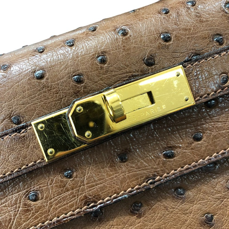 エルメス HERMES ケリー32 ブラウン ゴールド金具 オーストリッチ レディース ショルダーバッグ