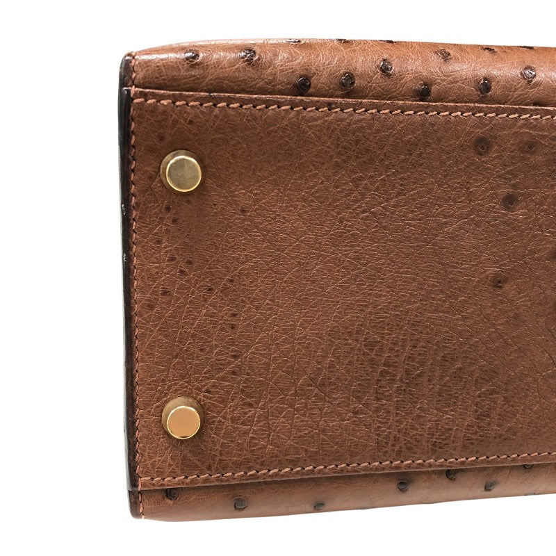 エルメス HERMES ケリー32 ブラウン ゴールド金具 オーストリッチ レディース ショルダーバッグ