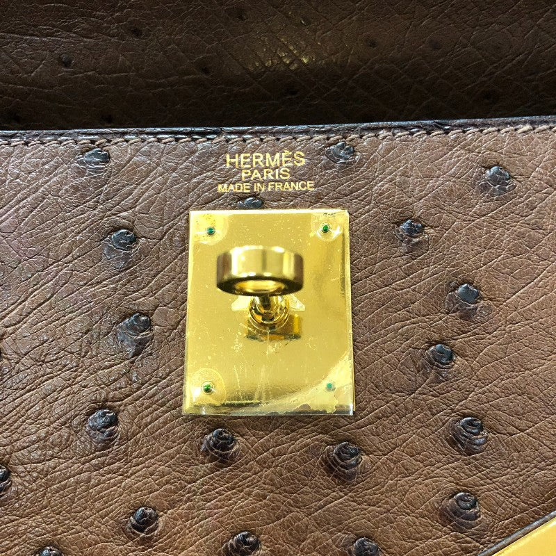 エルメス HERMES ケリー32 ブラウン ゴールド金具 オーストリッチ レディース ショルダーバッグ