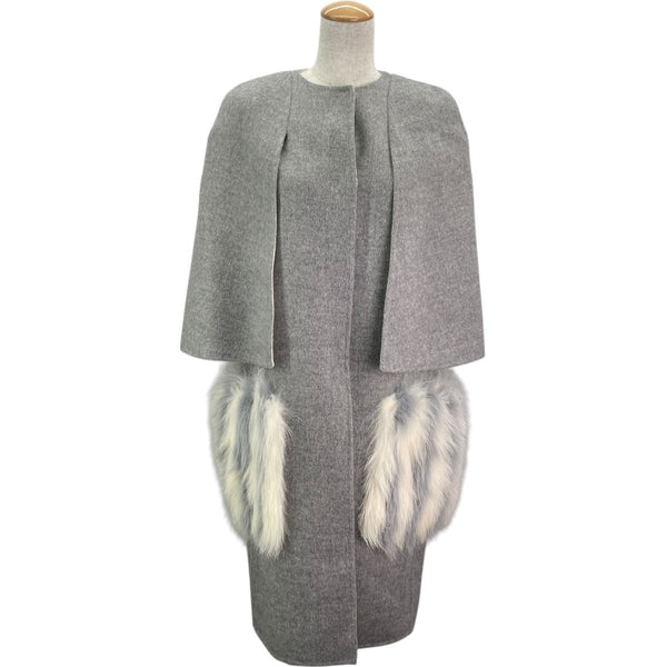 フェンディ FENDI フォックスファーポケットケープコート FF8369 グレー ウール レディース その他アウター