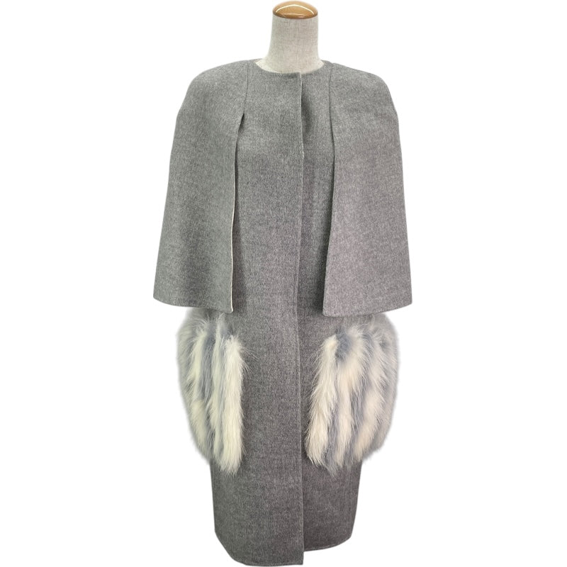 フェンディ FENDI フォックスファーポケットケープコート FF8369 グレー ウール レディース その他アウター