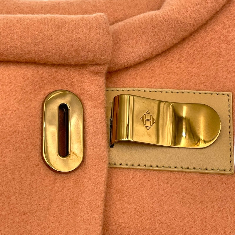 エルメス HERMES カシミヤコートノーカラーコート オレンジ カシミヤ