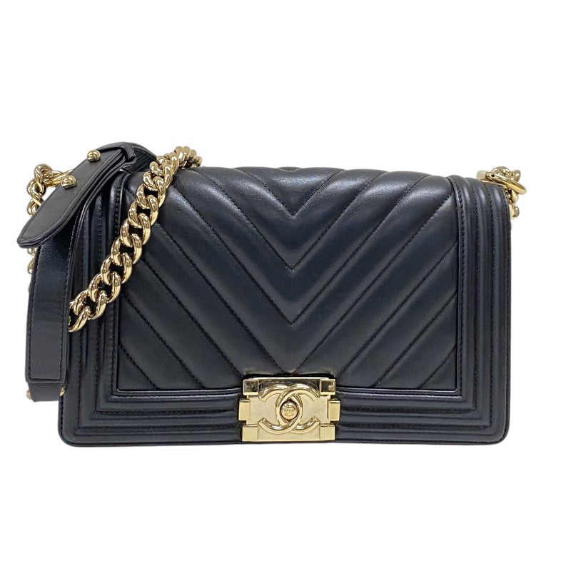 シャネル CHANEL ボーイシャネル25 Vステッチ A67086 ブラック ゴールド金具 ラムスキン レディース ショルダーバッグ