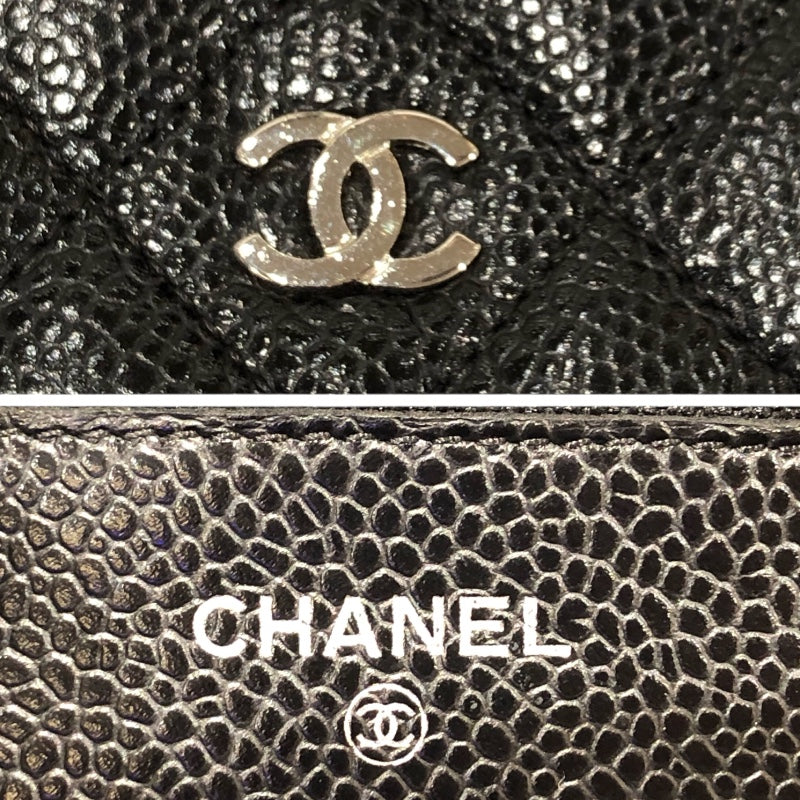 シャネル CHANEL マトラッセチェーンウォレット A33814 ブラック シルバー金具 マットキャビアスキン レディース ショルダーバッグ