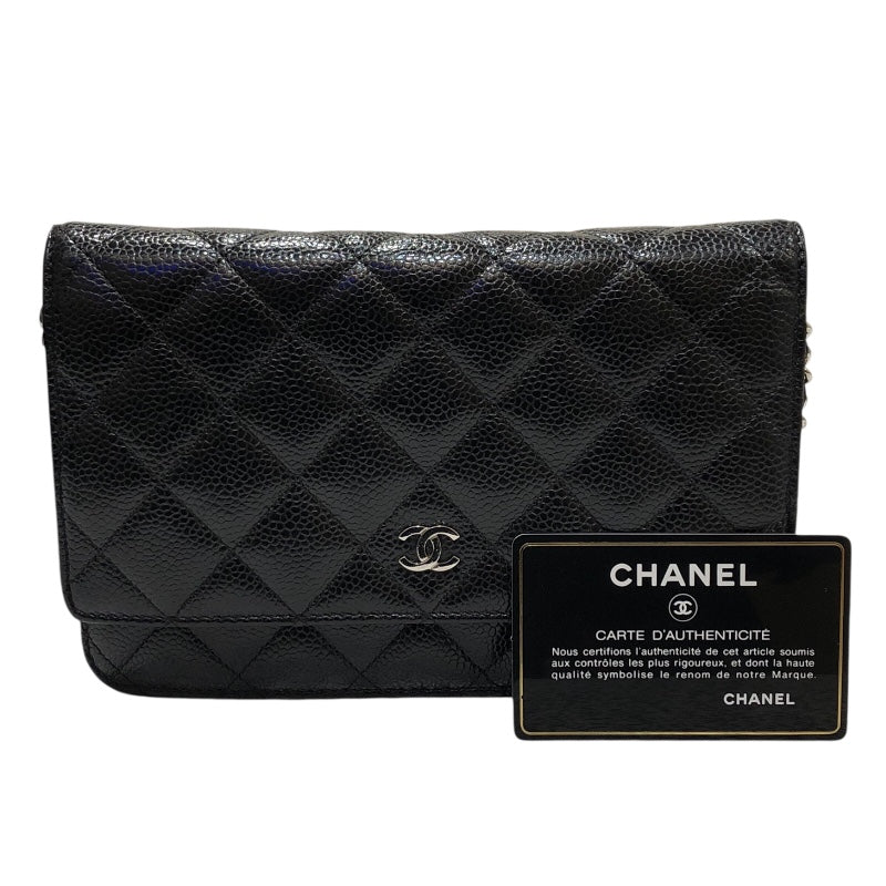 シャネル CHANEL マトラッセチェーンウォレット A33814 ブラック シルバー金具 マットキャビアスキン レディース ショルダーバッグ