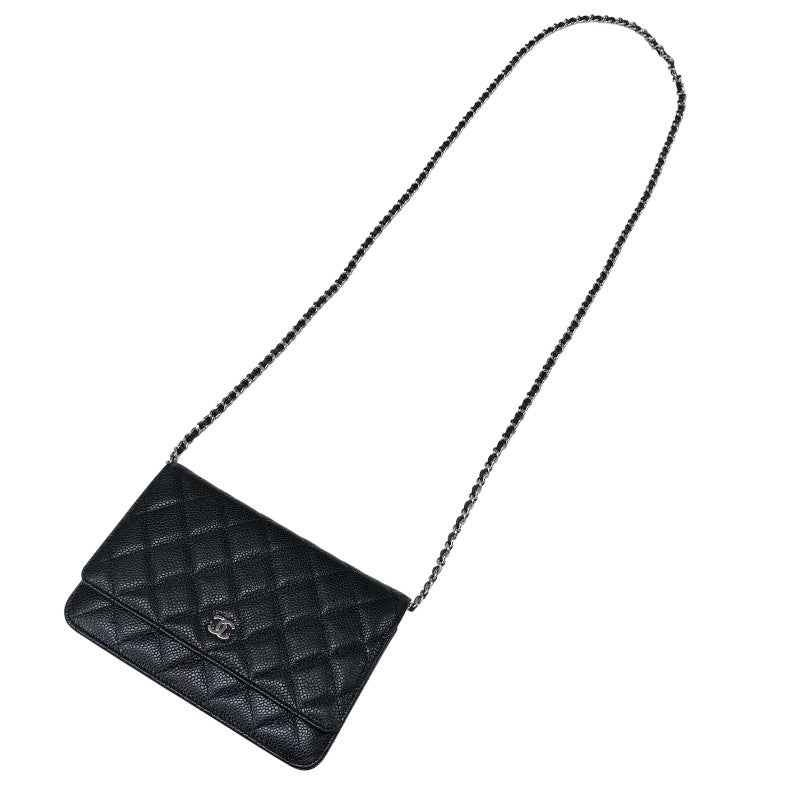シャネル CHANEL マトラッセ チェーンウォレット AP0250 ブラック シルバー金具 キャビアスキン レディース ショルダーバッグ