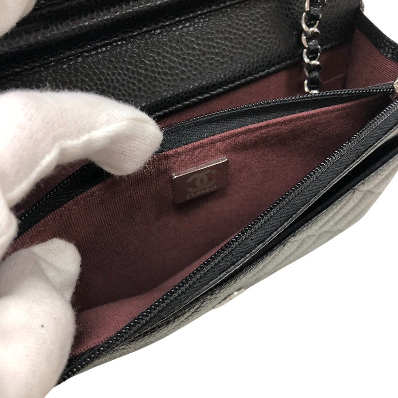 シャネル CHANEL マトラッセ チェーンウォレット AP0250 ブラック シルバー金具 キャビアスキン レディース ショルダーバッグ