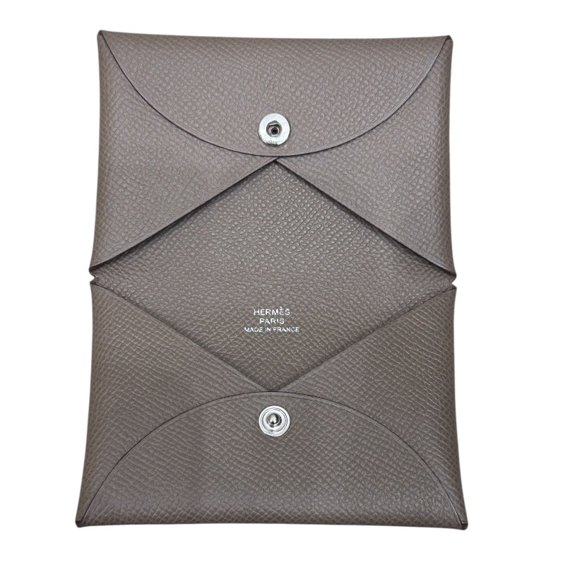 エルメス HERMES カルヴィ U刻印 エトゥープ エプソン ユニセックス カードケース