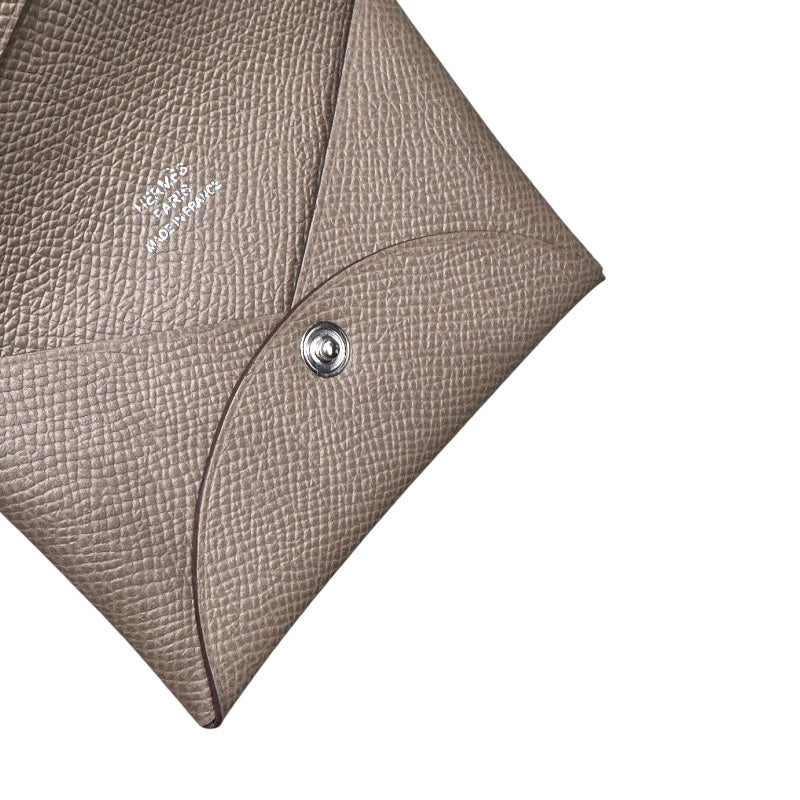 エルメス HERMES カルヴィ U刻印 エトゥープ エプソン ユニセックス カードケース